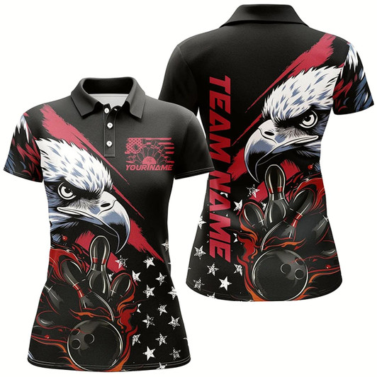 Goofygear American Flag Eagle Custom Patriotic Us Flame Bowling Shirts For Women, Bowling Team Uniform