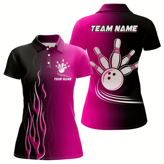 Goofygear Gradient Pink & Black Bowling League Jerseys Custom Bowling Shirt For Women, Gifts For Bowling Team