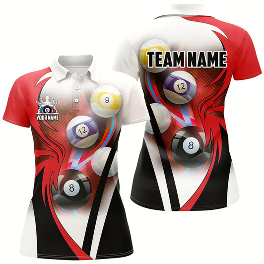 Goofygear Personalized Billiard Tournament Shirts For Women Custom Team Name Billiard Balls Pool Jerseys Red Style 1