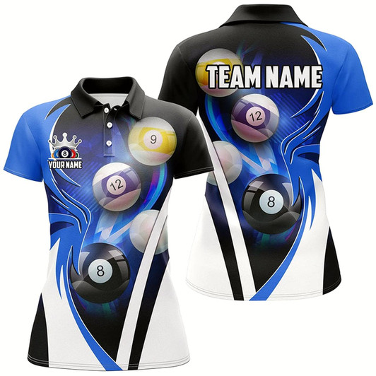 Goofygear Personalized Billiard Tournament Shirts For Women Custom Team Name Billiard Balls Pool Jerseys Blue