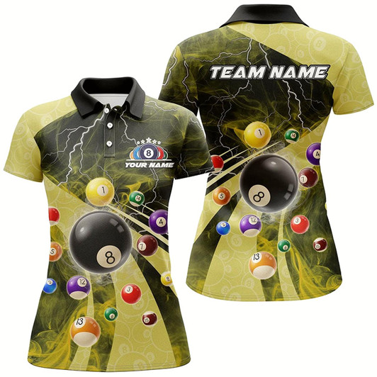 Goofygear 3D Billiard Balls Pool Shirts For Women Customized Lightning Billiard Jerseys Shorts Sleeve Yellow