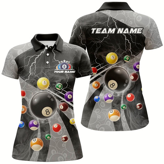 Goofygear 3D Billiard Balls Pool Shirts For Women Customized Lightning Billiard Jerseys Shorts Sleeve Grey