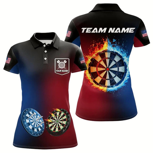 Goofygear Blue And Red Dart Water Fire Women Dart Shirt With Pocket Custom Dart Jerseys