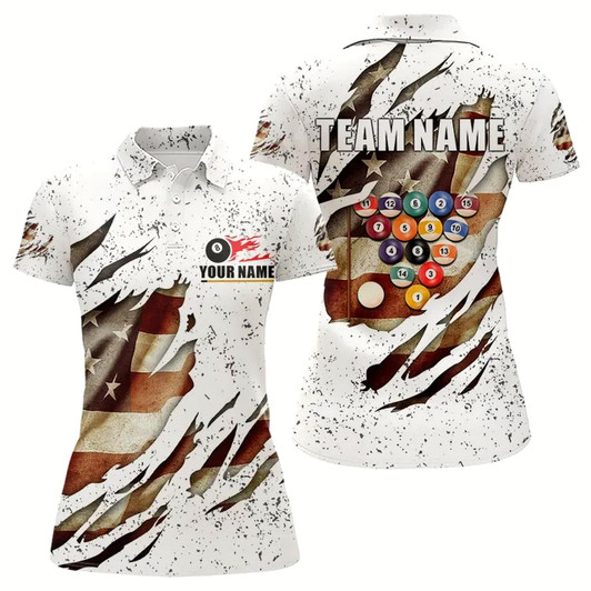 Goofygear Billiard Ball Retro Us Flag White Grunge Billiard Shirt For Women Custom 8 Ball Pool Billiard Jersey