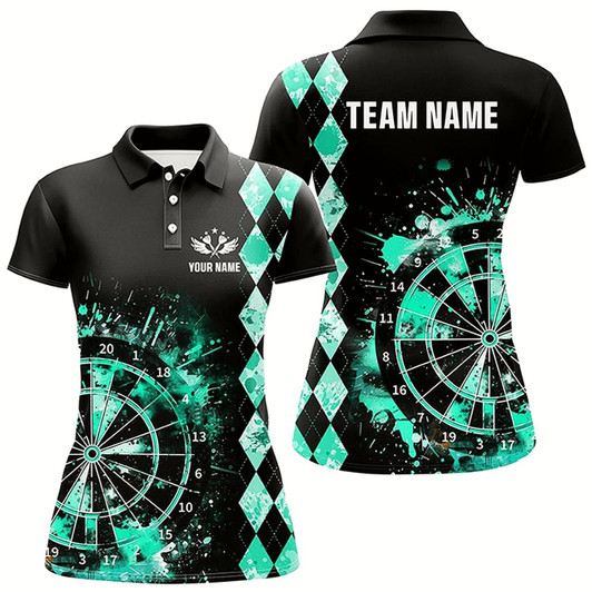 Goofygear Custom Turquoise Grunge Dartboard Argyle Pattern Dart Shirts For Women, Best Darts Team Jerseys