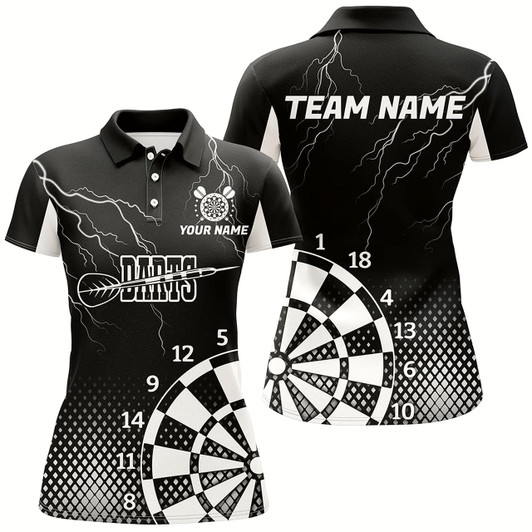 Goofygear Personalized Black White Lightning Darts Shirts For Women Best Custom Cool Darts Team Jerseys