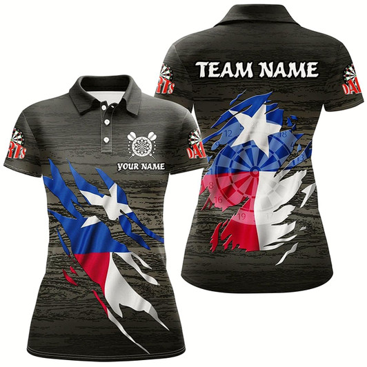 Goofygear Personalized Grey Grunge Texas Flag Darts Shirts For Women Custom Patriotic Darts Team Jerseys