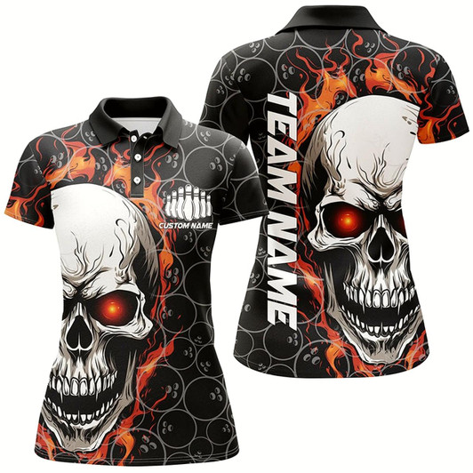 Goofygear Personalized Skull Bowling Shirt For Women Custom Team'S Name Flame Bowler Jerseys Red Style 2
