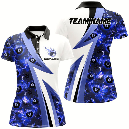 Goofygear Personalized Lightning 8 Ball Pool Flame Pattern Women Billiard Shirts Billiard Team Jerseys Blue