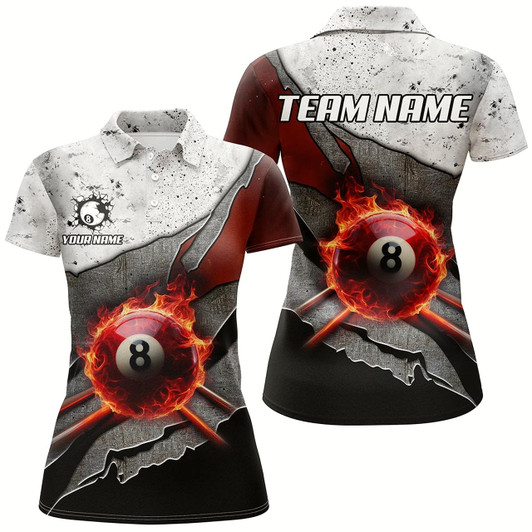 Goofygear Personalized Grey Grunge Fire 8 Ball Pool Billiard Women Shirts Custom Billiard Jersey For Pooler