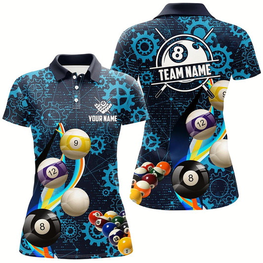 Goofygear Personalized Blue Billiard Balls Gear Pattern Women Billiard Shirts Custom Colorful Billiard Jerseys