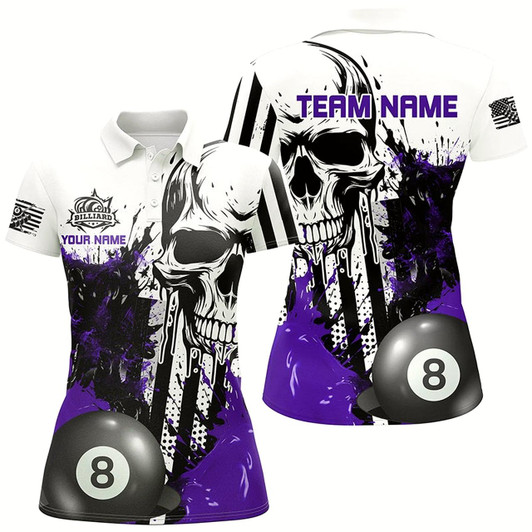 Goofygear Personalized Purple Grunge Skull Billiards Shirts For Women Custom Retro Billiard Team Jerseys Attire