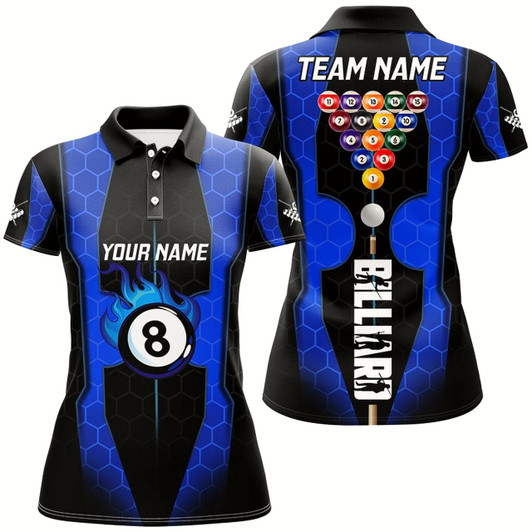 Goofygear Personalized Blue 3D 8 Ball Pool Custom Billiard Team Shirts, Pool Tournament Jerseys For Women