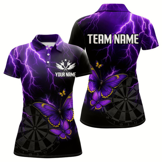 Goofygear Custom Women'S Darts Shirt With Violet Lightning & Glowing Butterfly, Darts Jersey