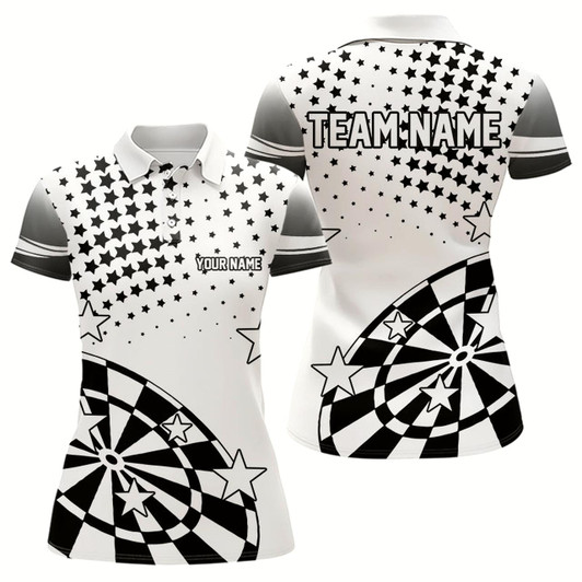 Goofygear Personalized Black And White Stars Darts Shirt For Women Custom Dart Team Jerseys