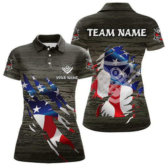 Goofygear Personalized Grey Grunge American Flag Billiard Shirts For Women Custom Patriotic Billiard Jerseys
