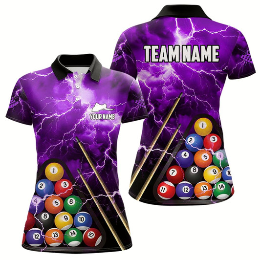 Goofygear Personalized 3D Pool Ball Thunder Lightning Purple Billiard Shirts For Women, 8 Ball Billiard Jerseys