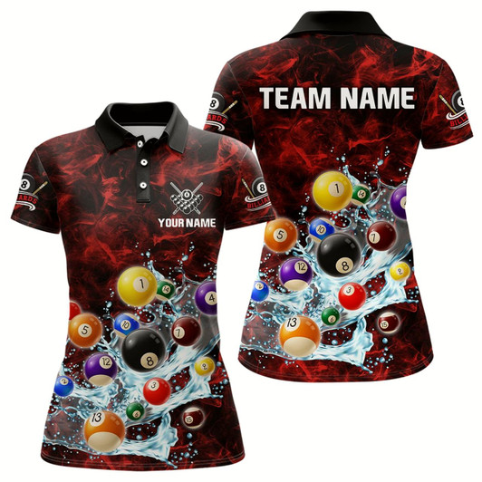 Goofygear Funny Billiard Balls In Water Custom Smoke Pattern Women Billiard Shirts, Pool Billiard Jerseys Red
