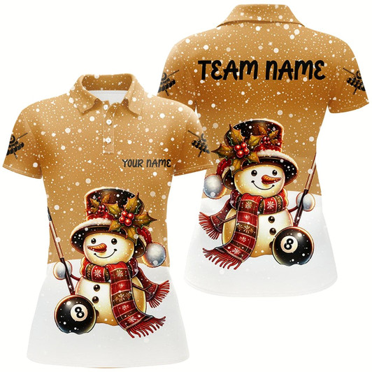Goofygear Funny Christmas Snow Effigy 8 Ball Pool Billiard Shirts For Women Custom Christmas Billiard Jerseys