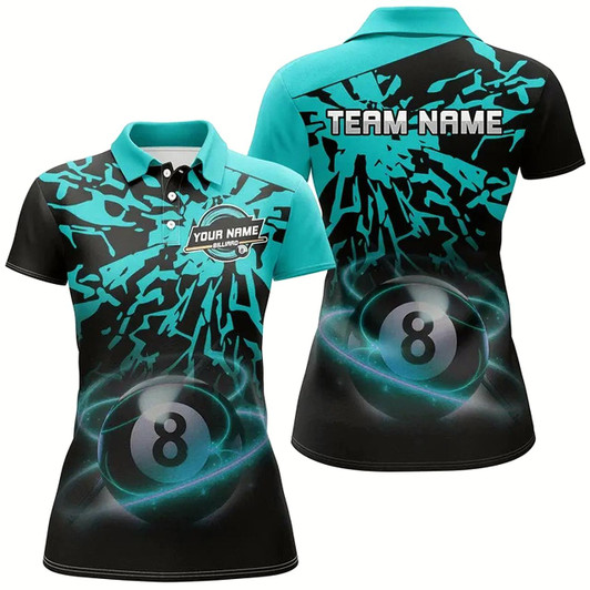 Goofygear Personalized Cyan Billiard Ball 8 Thunder Pool Shirts For Women Custom Billiard Jersey Short Sleeve