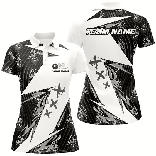 Goofygear Black Billiard 8 Ball Flame Pattern Custom Pool Shirts For Women, Billiard Tournament Team Jerseys