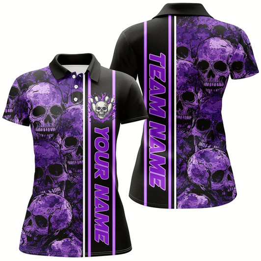 Goofygear Personalized Skull Bowling Shirts For Women Custom Team'S Name Bowler Jerseys Purple