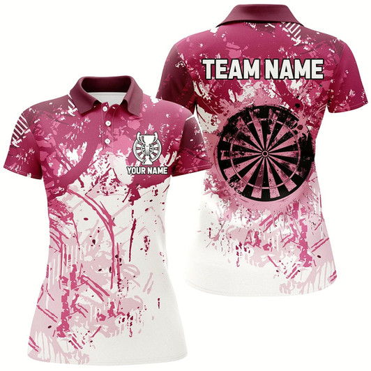 Goofygear Personalized Pink Grunge Classic Darts Jerseys For Women Custom Team Name Darts Shirts Short Sleeve
