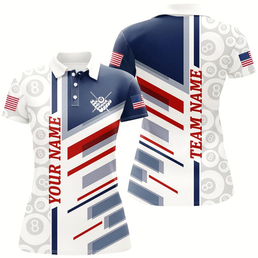 Goofygear Personalized American Flag Line Ball 8 Pattern Billiard Shirts For Women, Patriotic Billiard Jerseys