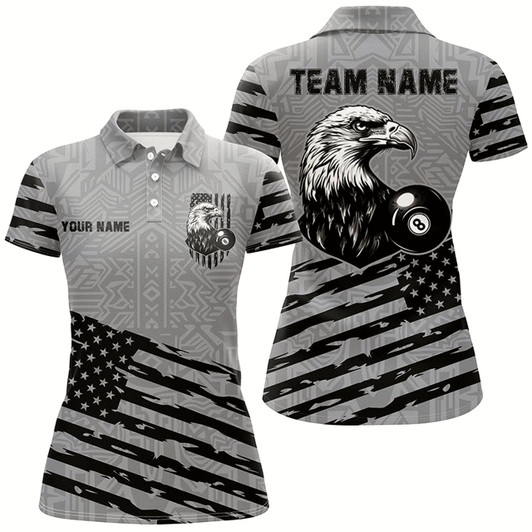 Goofygear Personalized Grey Us Flag Eagle Billiard Shirts For Women Custom Patriotic Billiard Pool Jerseys