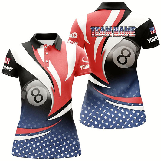 Goofygear Personalized 8 Ball Pool American Flag Version Billiard Shirts For Women, Patriotic Billiard Jerseys