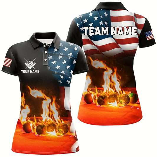Goofygear Personalized Billiard Balls Fire American Flag 3D Shirts For Women Custom Patriotic Billiard Apparel
