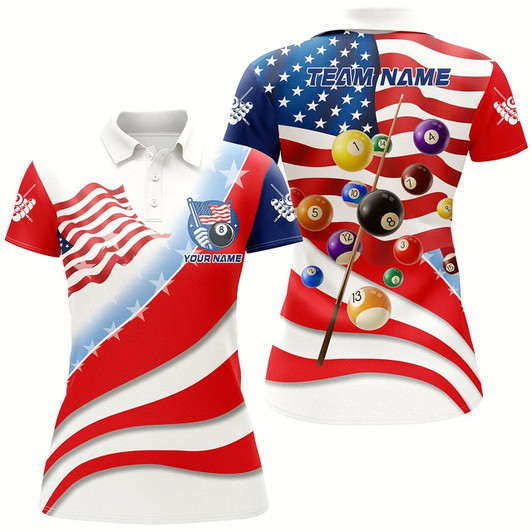 Goofygear Personalized 3D Billiard Balls American Flag Pool Shirts For Women, Patriotic Billiard Team Jerseys