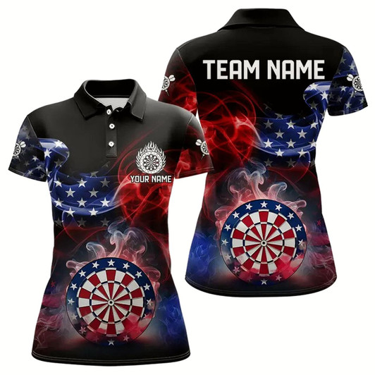 Goofygear Personalized Dartboard American Flag Smoke Dart Shirts For Women Custom Patriotic Team Darts Jerseys