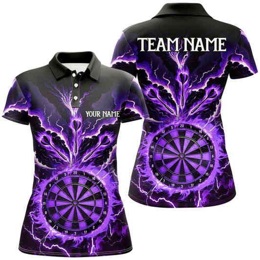 Goofygear Personalized Lightning Smoke Fire Flame Purple Darts Shirts For Women, Darts League Team Jerseys