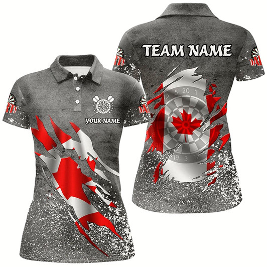 Goofygear Personalized Grey Grunge Canadian Flag Darts Shirts For Women Custom Patriotic Darts Team Jerseys