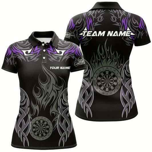 Goofygear Personalized Darts Tournament Jerseys For Women Custom Dartboard Fire Flame Darts Team Shirts Purple