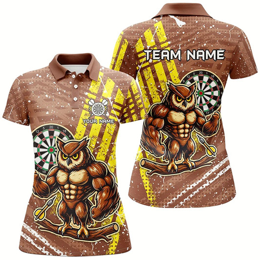 Goofygear Personalized Funny Owl Darts Shirts For Women Custom Brown Darts Jerseys, Unique Darts Apparel