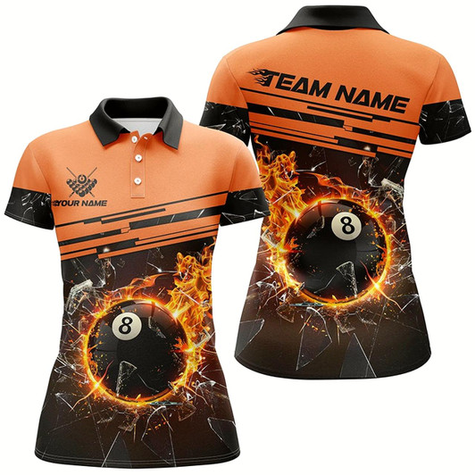 Goofygear Orange Funny 8 Ball Pool Fire Break Glass Custom Women Billiard Shirt 3D Printed Billiard Team Jersey