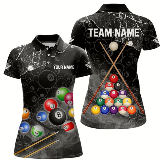 Goofygear Personalized 8 Ball Pattern Smoke Women Billiard Shirts Custom 3D Billiard Balls Pool Jerseys Black