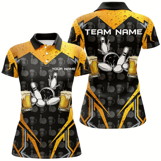 Goofygear Black Camo Bowling Beer Customize Bowling Shirts For Women, Team Bowling Jerseys Gift For Bowlers