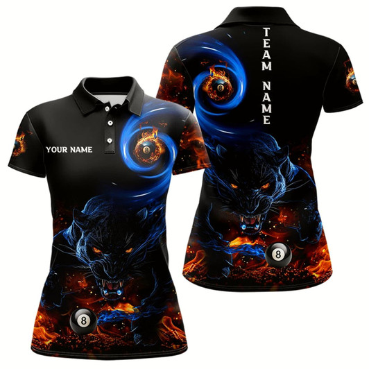 Goofygear Personalized Orange And Blue Flaming 3D Panther Billiard Shirts For Women, Cool Team Billiard Jerseys Style 2