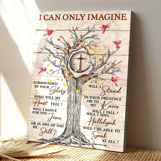Cross And Tree With Cardinal I Can Only Imagine Canvas Wall Art Featuring Bible Verse And Scripture Decor
