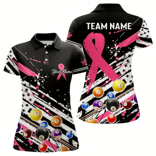 Goofygear Breast Cancer American Flag Custom Billiard Shirts For Women, Billiard Balls Jerseys, Gift For Pooler Style 1
