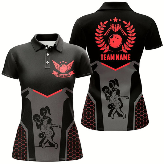 Goofygear Black Bowling Jerseys For Women Custom Retro Bowling Shirts For Team Bowlers Red