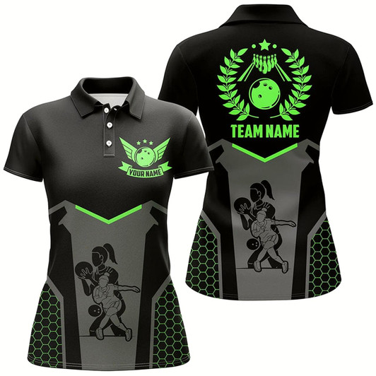 Goofygear Black Bowling Jerseys For Women Custom Retro Bowling Shirts For Team Bowlers Green