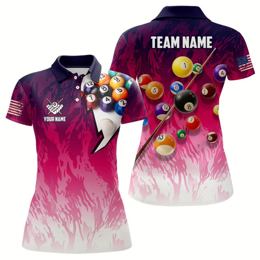 Goofygear Personalized Pool Player Billiards 8 Ball Shirts For Women, Custom Us Flag Billiard Team Jerseys