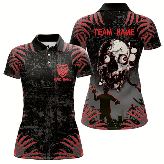 Goofygear Funny Skull Claw Pattern Custom Women Billiard Shirts, Grunge Red Black Team Billiard Jerseys