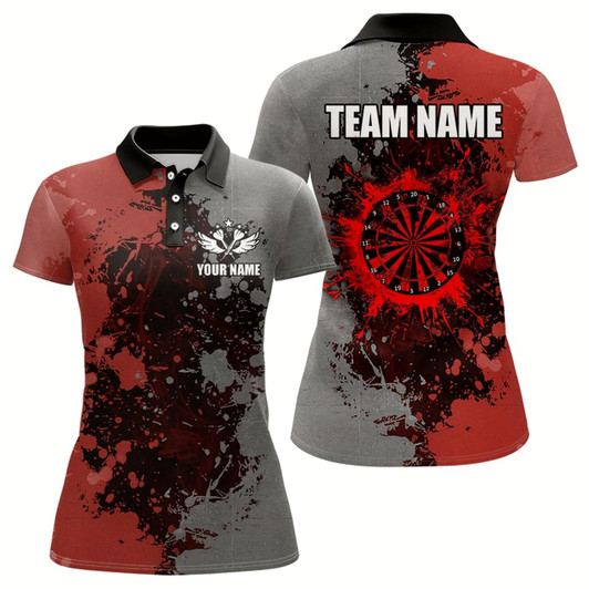 Goofygear Personalized Darts Paint Red And Grey Dart Shirts For Women Custom Grunge Dart Team Jerseys