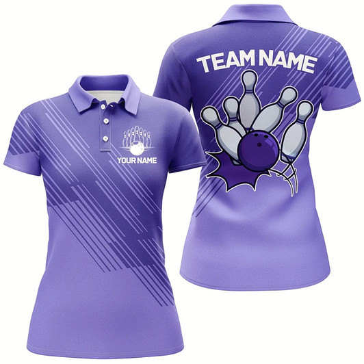 Goofygear Custom Bowling Shirts For Women, Personalized Bowling Team Jerseys Purple