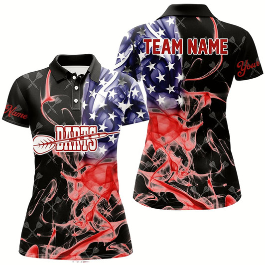 Goofygear Customized Black Darts Pattern American Flag Smoke Women Darts Shirts Custom Patriotic Darts Jersey
